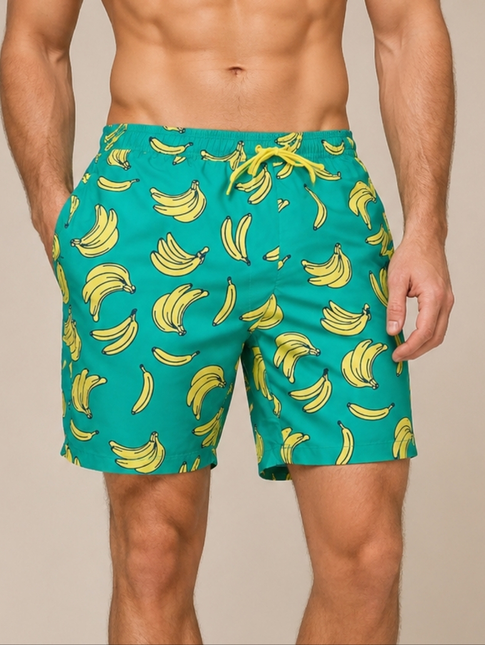 Tipsy Elves Men’s Havana Banana Swim Trunks Green Yellow Summer Board Shorts S